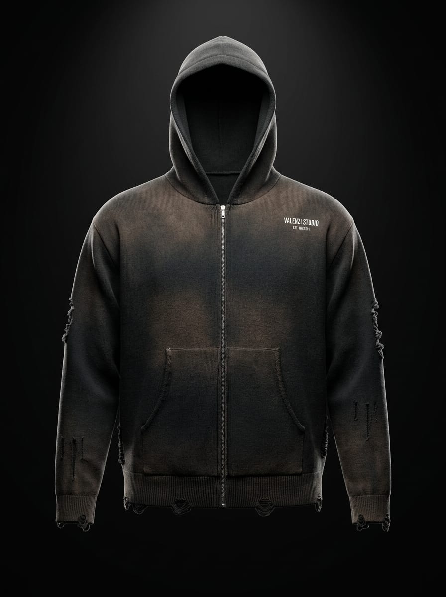 "Within Our Control" Distressed Zip-Up — Front View